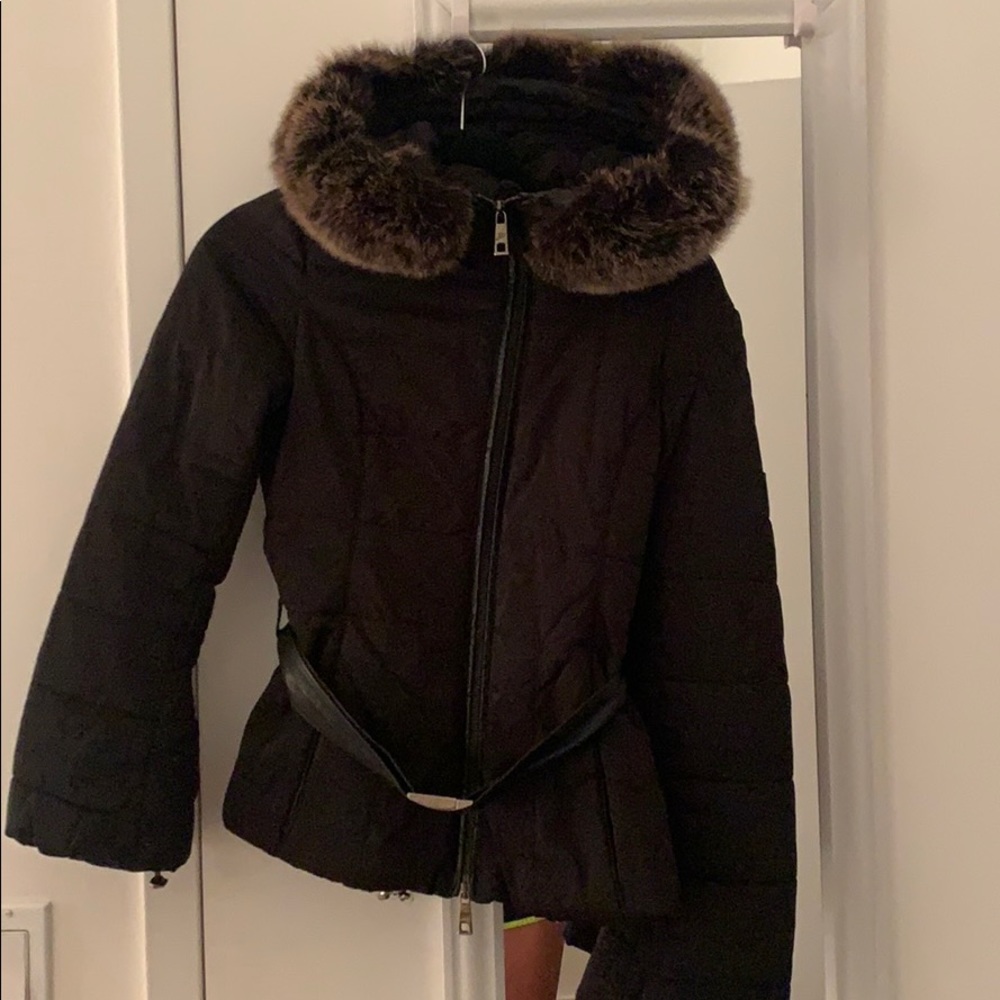 Gorski Apres Ski Belted Winter Coat with Fox Fur